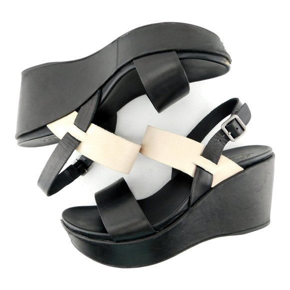 KORK EASE Black & Ivory Wedge Sling Sandals 9 - Picture 5 of 9